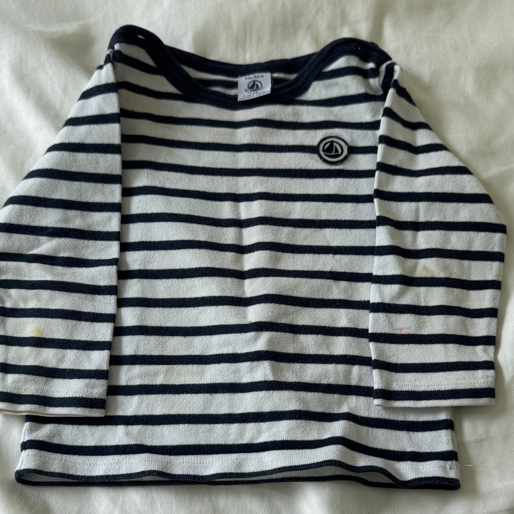 Petit Bateau Navy and White Striped Long Sleeve Tee